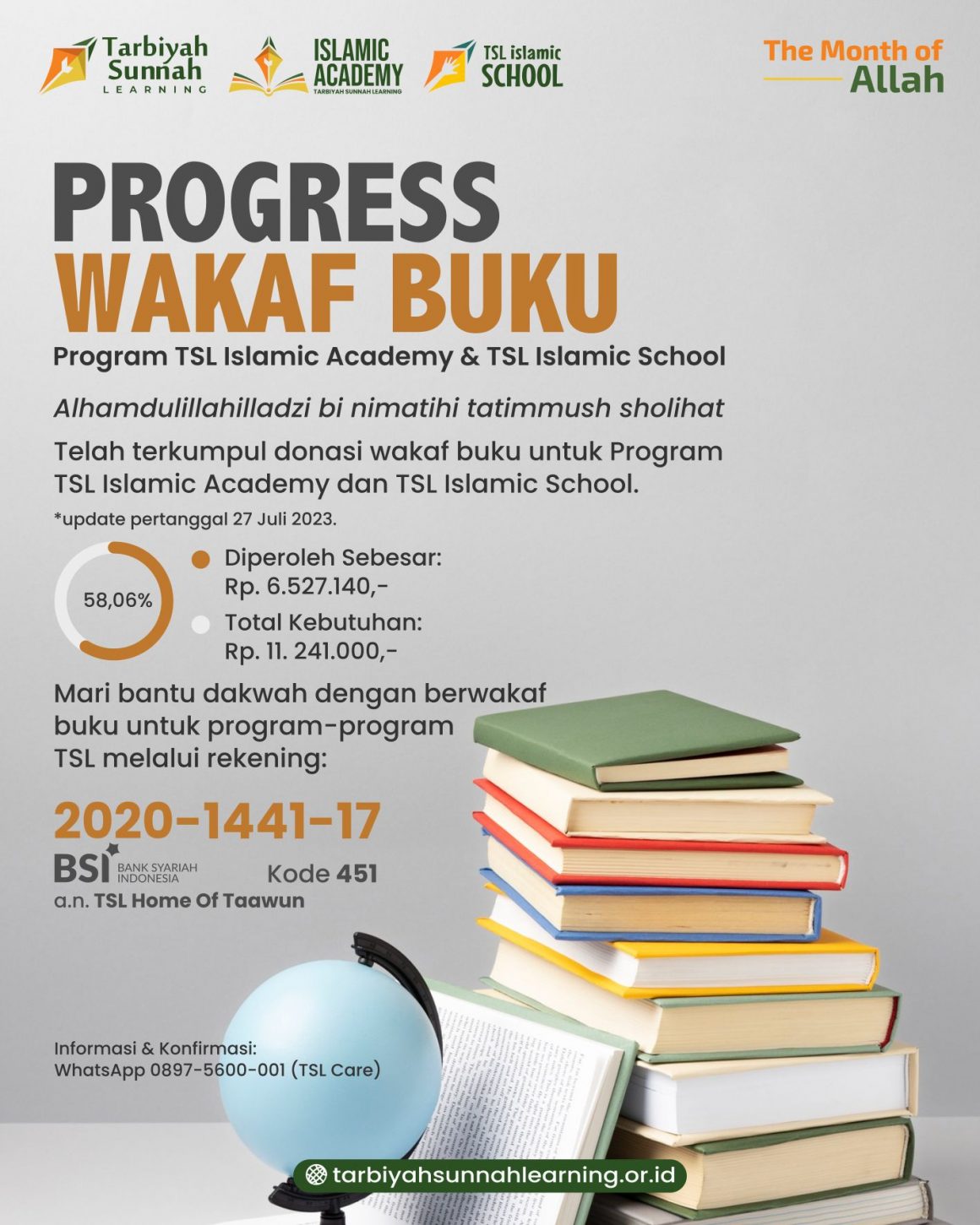 Progress Wakaf Buku Program TSL Islamic Academy dan TSL Islamic School